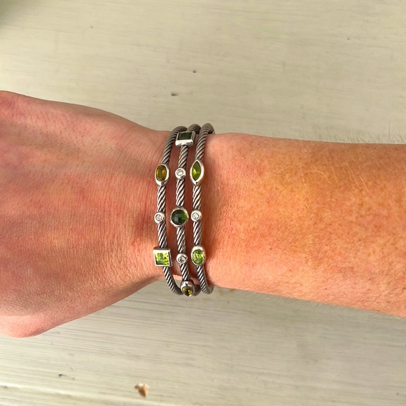David Yurman Confetti Tourmaline Peridot & Diamond Cuff Bracelet - Picture 3 of 4